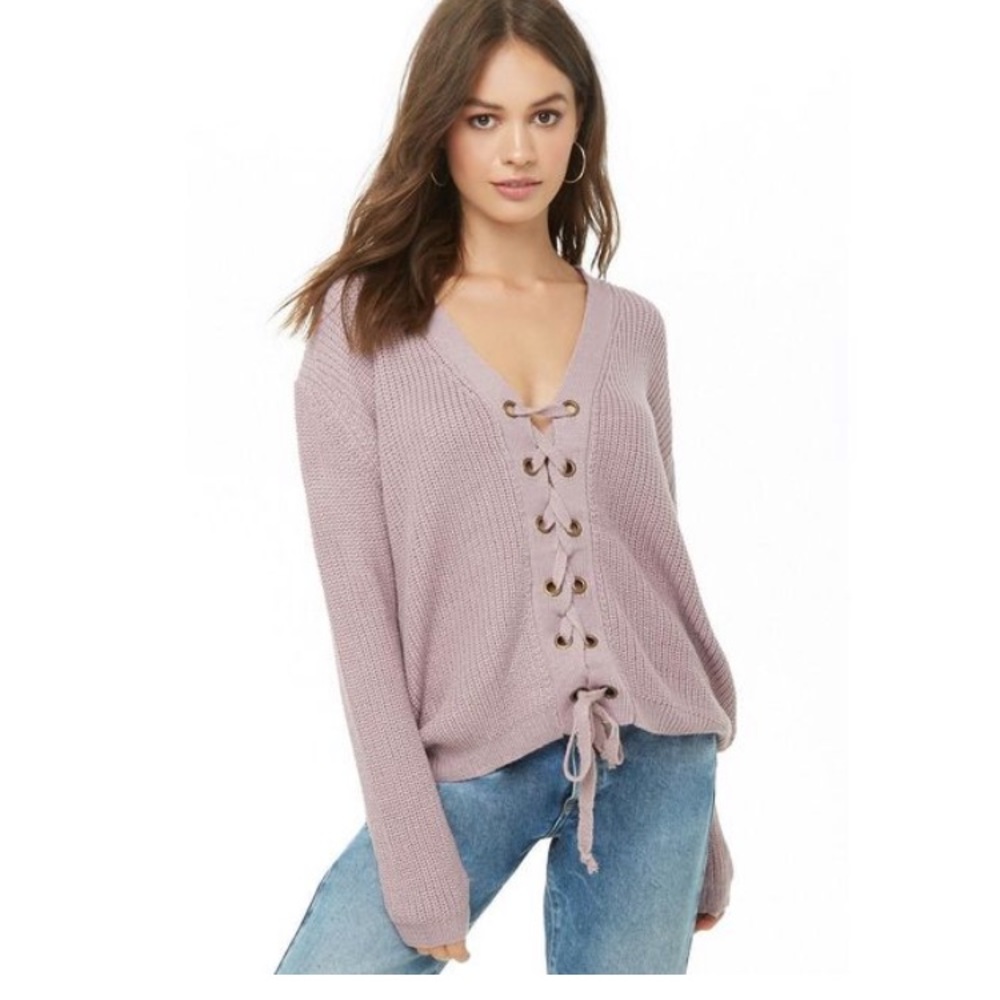 Tie up front lavender sweater